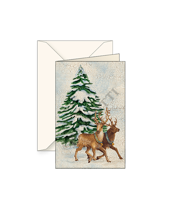 Reindeer Small Note Cards with envelope 3x4 - Set of 2 - Nostalgic Impressions