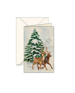 Reindeer Small Note Cards with envelope 3x4 - Set of 2