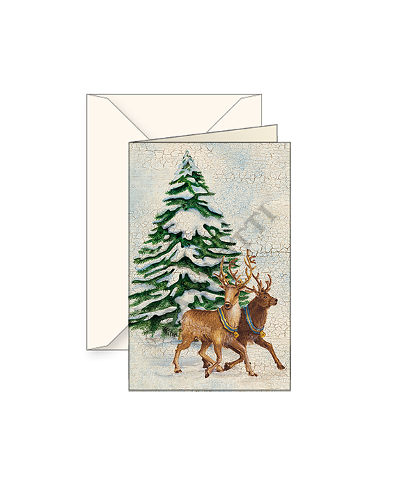 Reindeer Small Note Cards with envelope 3x4 - Set of 2