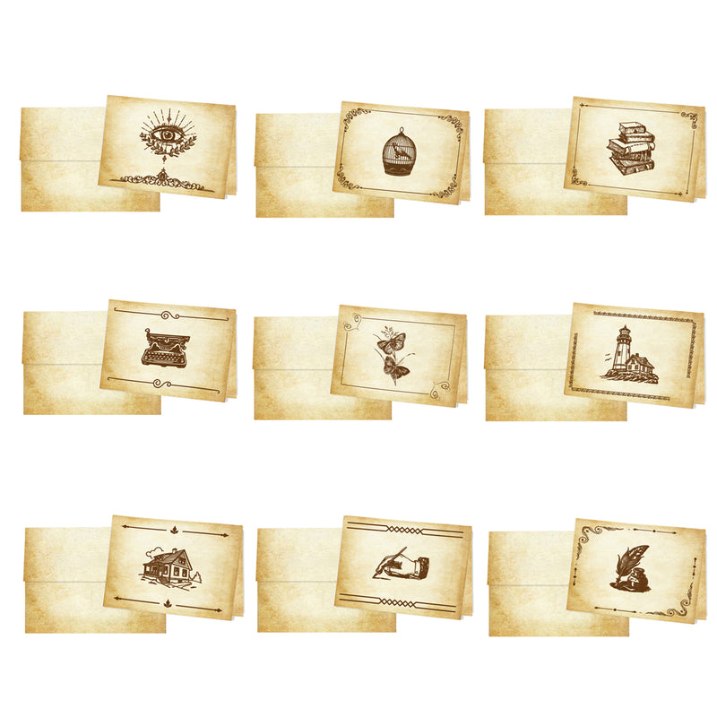 Aged Parchment Printed Note Card Set with Envelopes 8/8 - 8 Designs