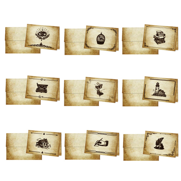Aged Parchment Printed Note Card Set with Envelopes 8/8 - 8 Designs