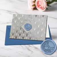 Art Deco Silver Foil Boxed Note Cards with Slate Blue Dragonfly Wax Seal  8/8