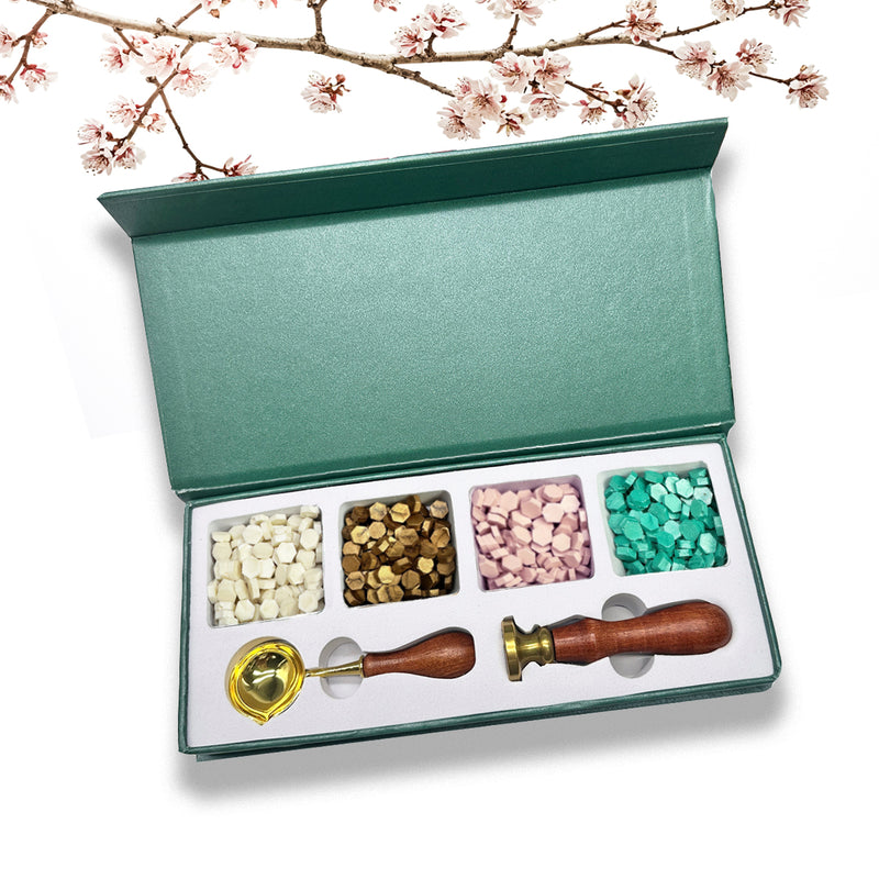 Mother's Day Initial Wax Seal Kit with 4 Bead Waxes, Spoon and Butterfly Initial Wax Seal Stamp