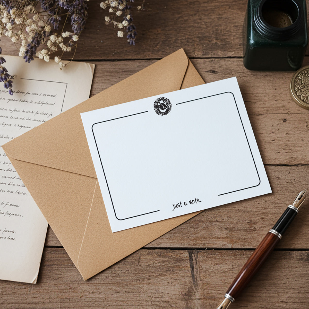 Just a Note Flat Notecard Set with Vintage Symbols 8/8 -5.5 x 4.25