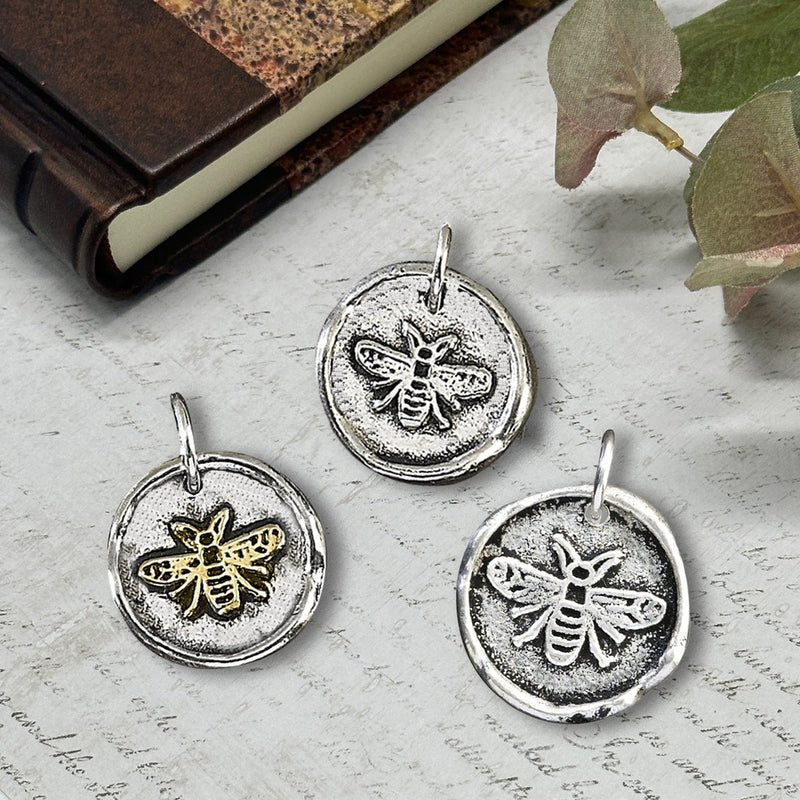 Bee Wax Seal Charm 2 Sizes Antiqued Silver or Brass Accent - Made in Italy - Nostalgic Impressions