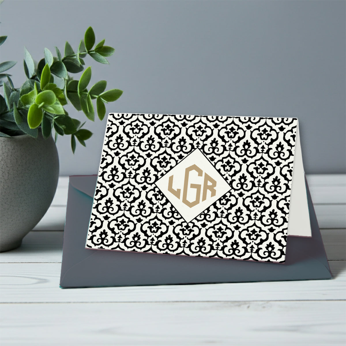 Personalized Diamond Monogram Foil Note Cards with Envelopes by Nostalgic Impressions