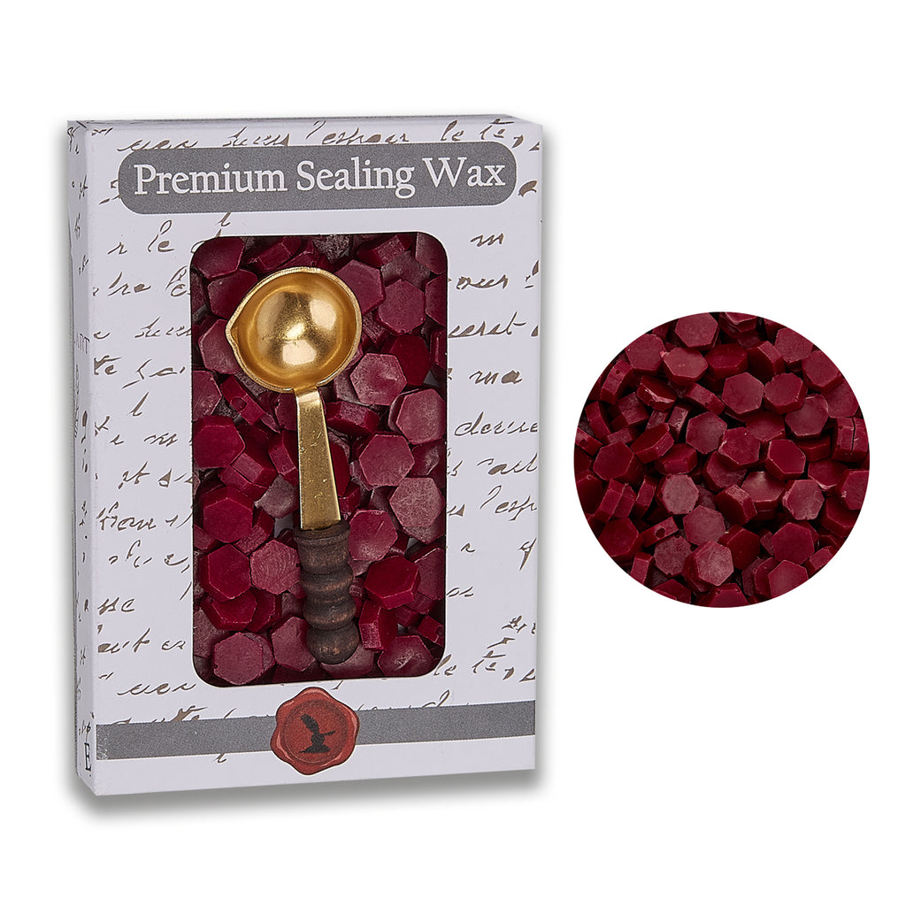 Burgundy Premium Sealing Wax Beads by Color with spoon