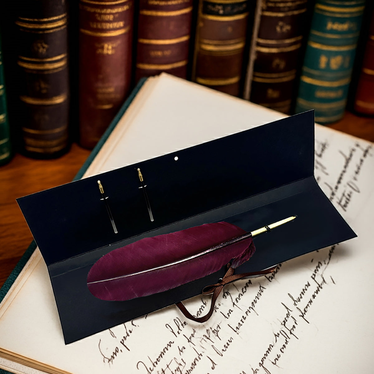 Colorful Feather Ballpoint Pen with 2 refills in folder