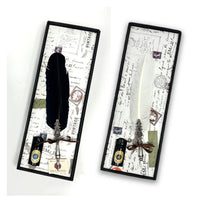 Feather Quill Pen & Ink Set-Decorated Metal Floral Holder Dip Pen