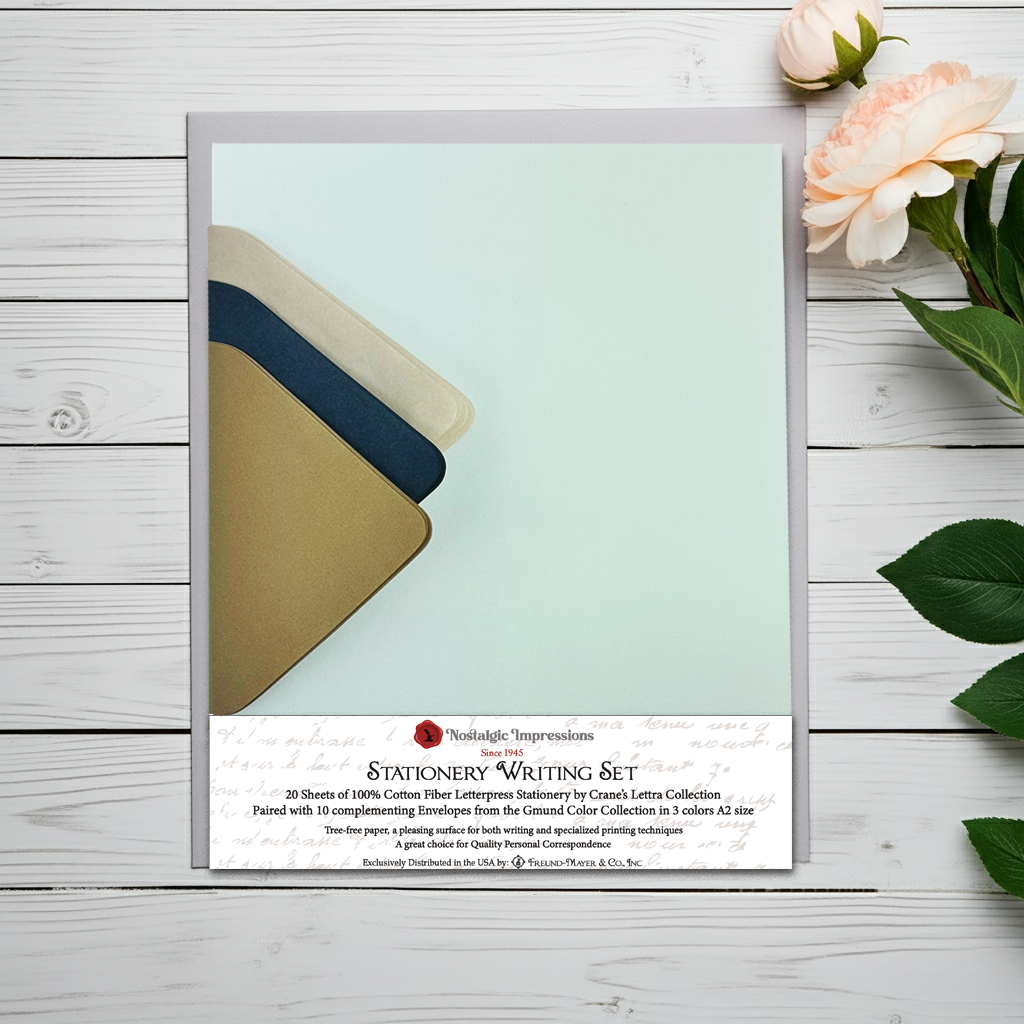 Letterpress Stationery Set with envelopes- 8.5x11- 100% Cotton printable- 20/10-multi-colors