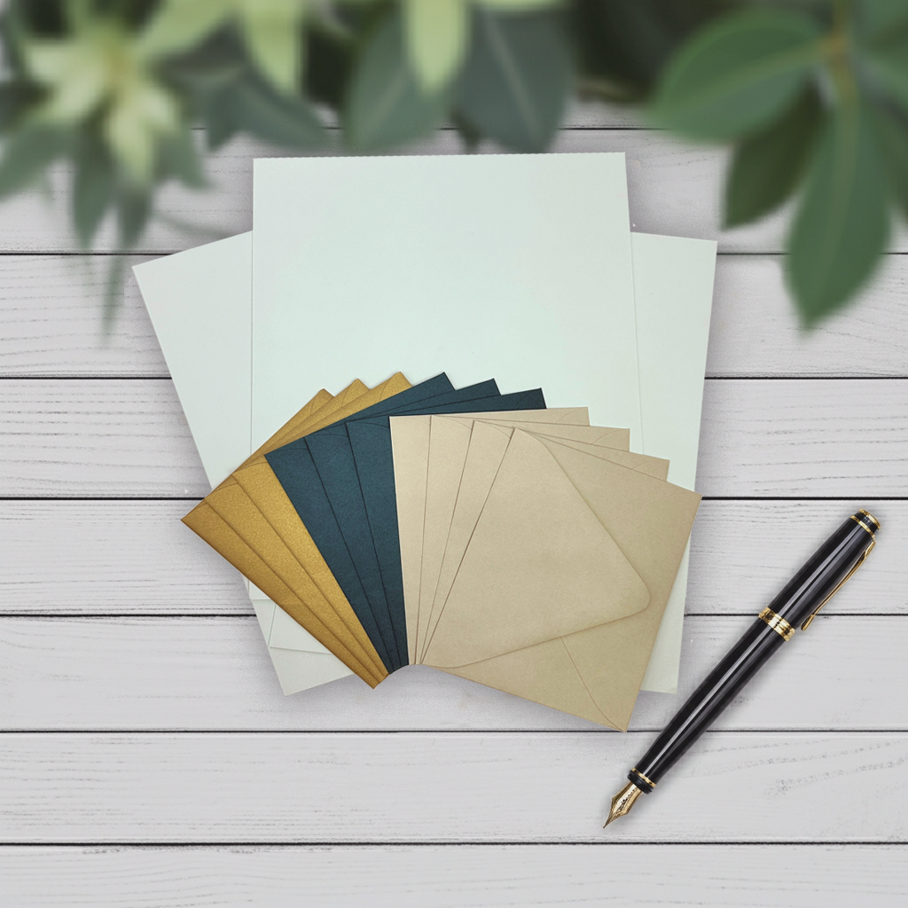 Letterpress Stationery Set with envelopes- 8.5x11- 100% Cotton printable- 20/10-multi-colors