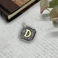 Cambridge Initial Wax Seal Charm 5/8" square - Antiqued Silver/Brass - Made In Italy - Nostalgic Impressions