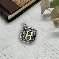 Cambridge Initial Wax Seal Charm 5/8" square - Antiqued Silver/Brass - Made In Italy - Nostalgic Impressions
