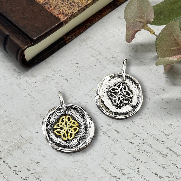 Celtic Knot Petite Wax Seal Charm 5/8" Antiqued Silver or Brass Accent - Made in Italy - Nostalgic Impressions