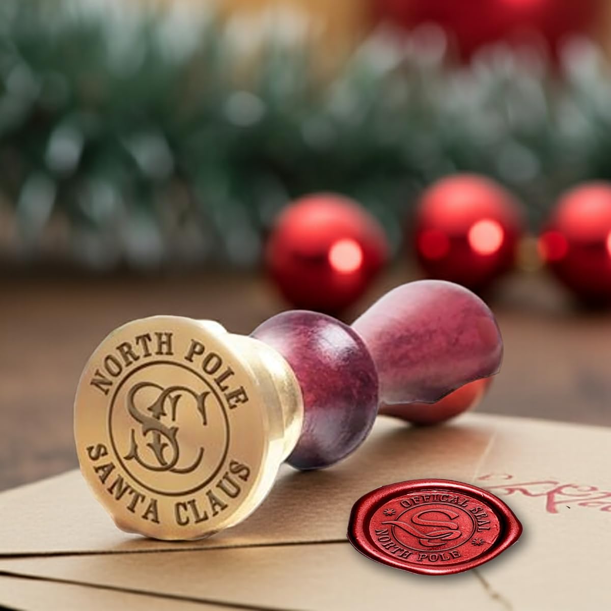 North Pole Seal Wax Seal Stamp with Burgundy Wood Handle #5501CD