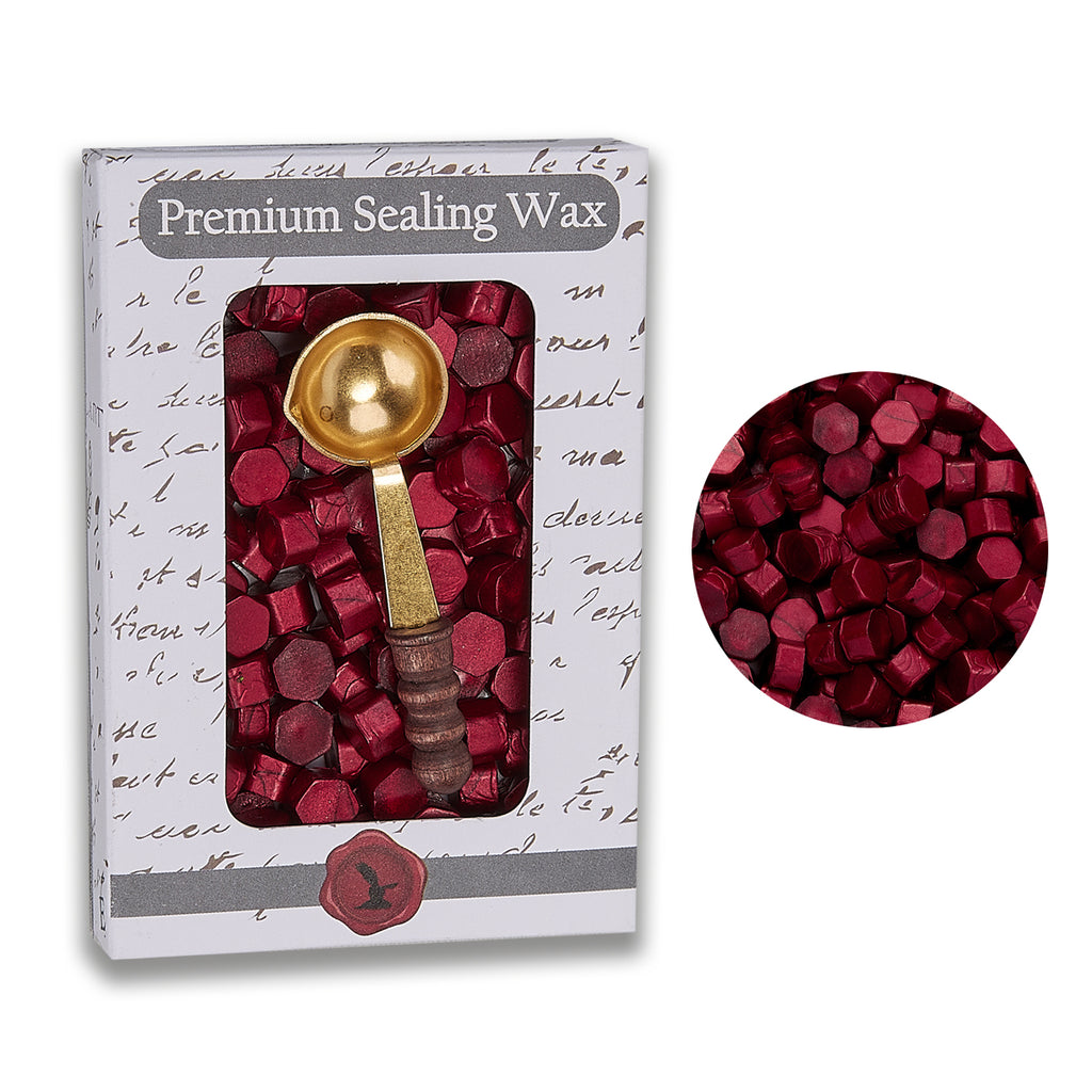 Crimson Red Premium Sealing Wax Beads by Color with spoon