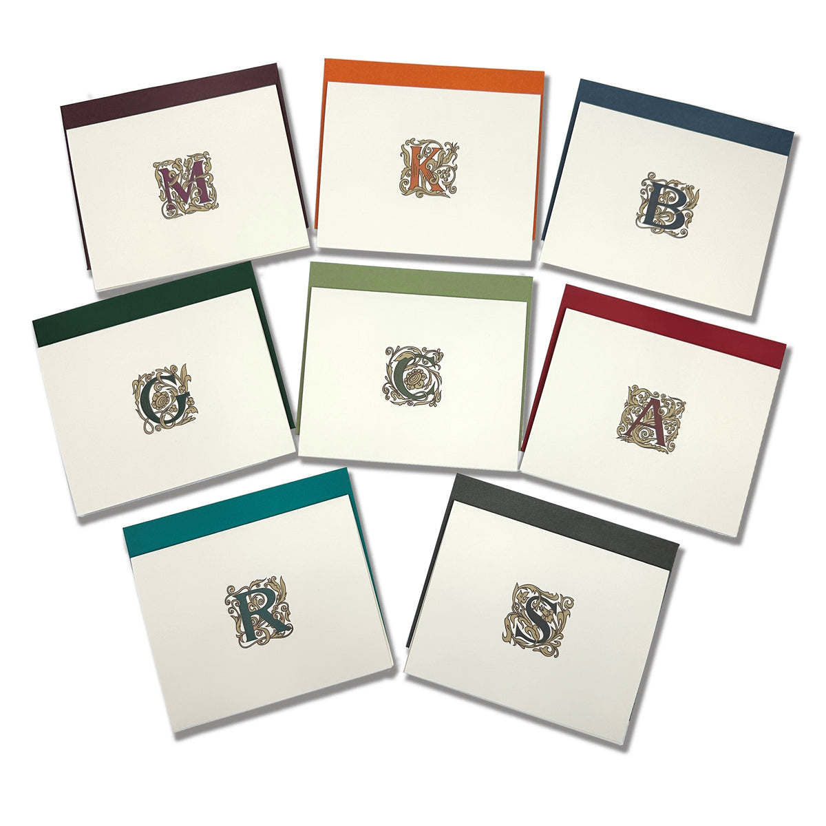Vintage Ornate Filigree Initial Personalized Note Card Set 8/8