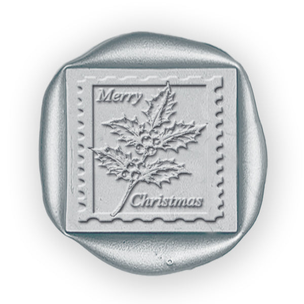 Merry Christmas Holly Wax Seal Stamp with Burgundy Wood Handle #6575
