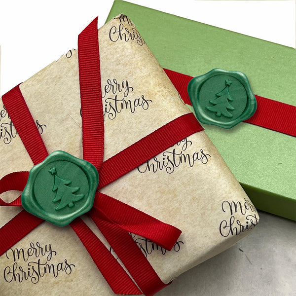 Christmas Tree Adhesive Wax Seal 25PK Quick-Ship Stickers-Pine Green