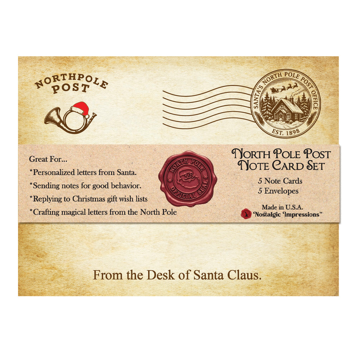 North Pole Post Parchment Note Card Set - 5/5