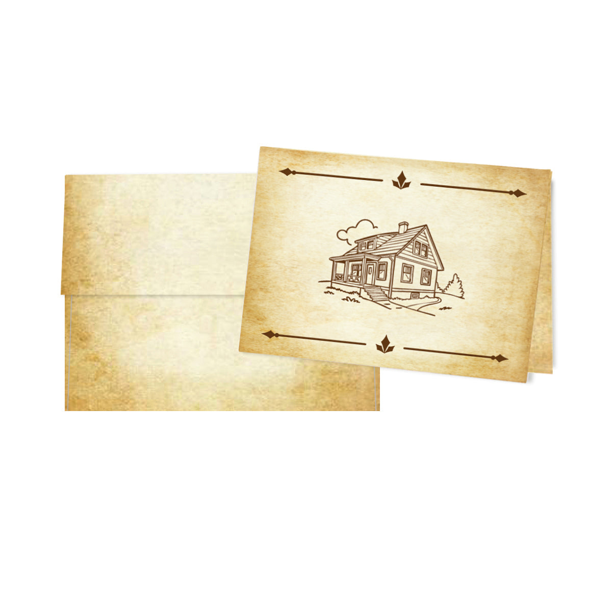 Aged Parchment Printed Note Card Set with Envelopes 8/8 - 8 Designs