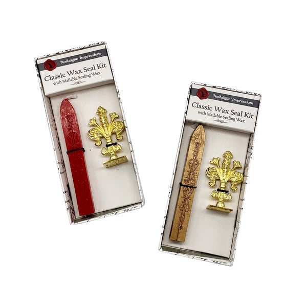 Brass Filigree Initial Wax Seal Stamp Gift Set Kit with Gold Sealing Wax - Nostalgic Impressions