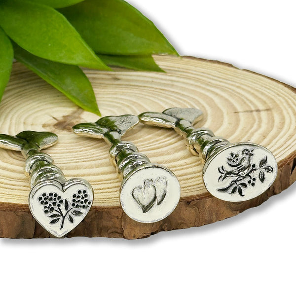 Florentine Heirloom Silver Antiqued Wax Seal Stamps with Twin Heart Handle - Nostalgic Impressions