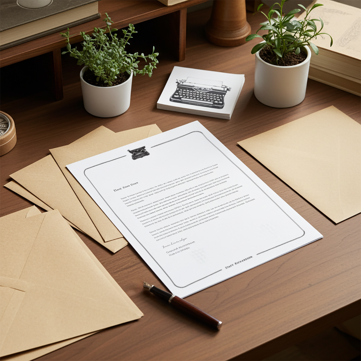 Personalized Letterpress Stationery Set with Vintage Symbol Letterheads & Envelopes 20/10