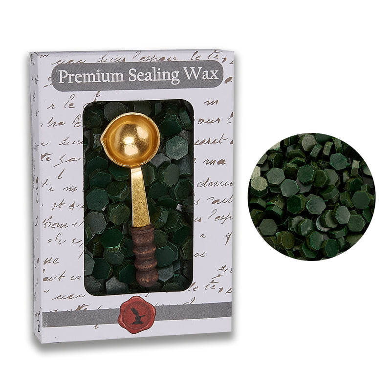 Forest Green Premium Sealing Wax Beads by Color with spoon