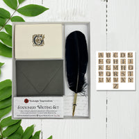 Vintage Ornate Filigree Initial Personalized Note Card Set with Feather Ballpoint Pen 8/8/1