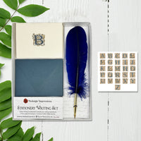 Vintage Ornate Filigree Initial Personalized Note Card Set with Feather Ballpoint Pen 8/8/1