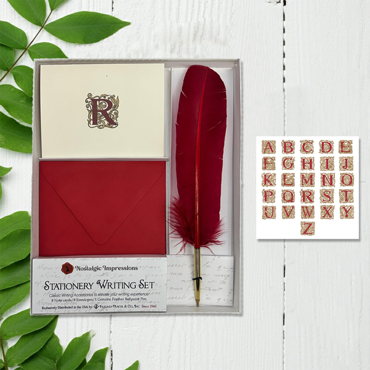 Vintage Ornate Filigree Initial Personalized Note Card Set with Feather Ballpoint Pen 8/8/1