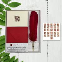 Vintage Ornate Filigree Initial Personalized Note Card Set with Feather Ballpoint Pen 8/8/1