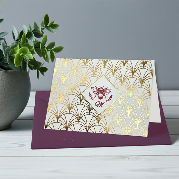 Personalized Foil Single Initial Note Cards with Envelopes (Set of 8)-Bee