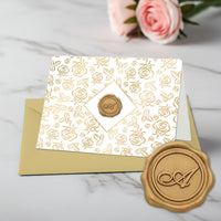 Gold Initial Wax Seal Foil Boxed Note Cards-Gold Roses 8/8