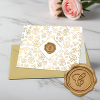 Gold Initial Wax Seal Foil Boxed Note Cards-Gold Roses 8/8