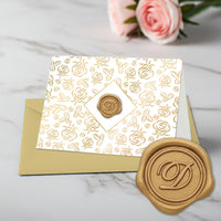 Gold Initial Wax Seal Foil Boxed Note Cards-Gold Roses 8/8