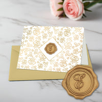 Gold Initial Wax Seal Foil Boxed Note Cards-Gold Roses 8/8