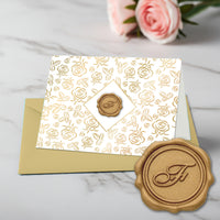 Gold Initial Wax Seal Foil Boxed Note Cards-Gold Roses 8/8