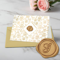Gold Initial Wax Seal Foil Boxed Note Cards-Gold Roses 8/8