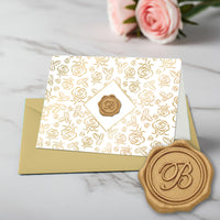 Gold Initial Wax Seal Foil Boxed Note Cards-Gold Roses 8/8