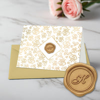 Gold Initial Wax Seal Foil Boxed Note Cards-Gold Roses 8/8