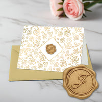 Gold Initial Wax Seal Foil Boxed Note Cards-Gold Roses 8/8