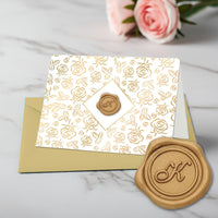 Gold Initial Wax Seal Foil Boxed Note Cards-Gold Roses 8/8