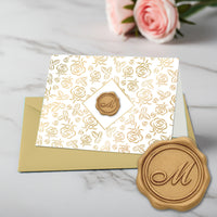 Gold Initial Wax Seal Foil Boxed Note Cards-Gold Roses 8/8