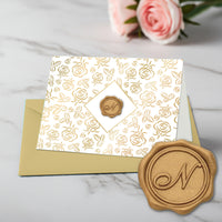 Gold Initial Wax Seal Foil Boxed Note Cards-Gold Roses 8/8