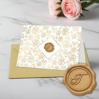 Gold Initial Wax Seal Foil Boxed Note Cards-Gold Roses 8/8