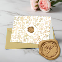 Gold Initial Wax Seal Foil Boxed Note Cards-Gold Roses 8/8