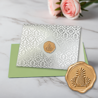 Damask Silver Foil Boxed Note Cards with Classic Gold Pineapple Wax Seal  8/8
