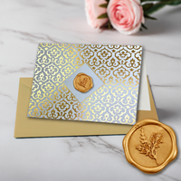Damask Gold Foil Boxed Note Cards with Classic Gold Botanical Wax Seal  8/8
